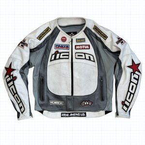 ICON Merc Hero Motorcycle Riding Jacket White Leather Men's Size L Used